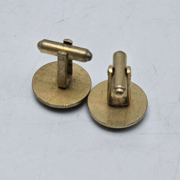 Vintage Gold Tone Cufflinks With Black Rhinestones Circle Design - Picture 3 of 5